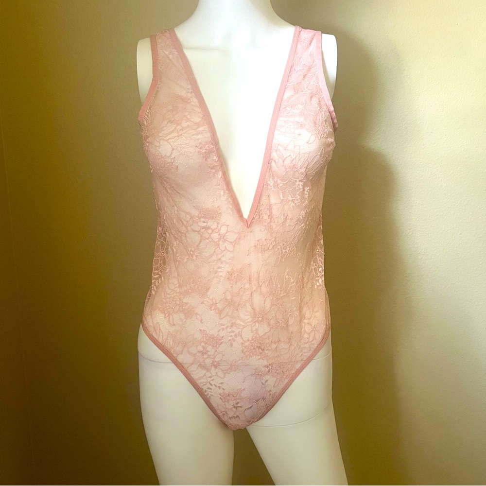 Victoria’s Secret Pink Lace Plunge Teddy Lingerie Bodysuit Medium